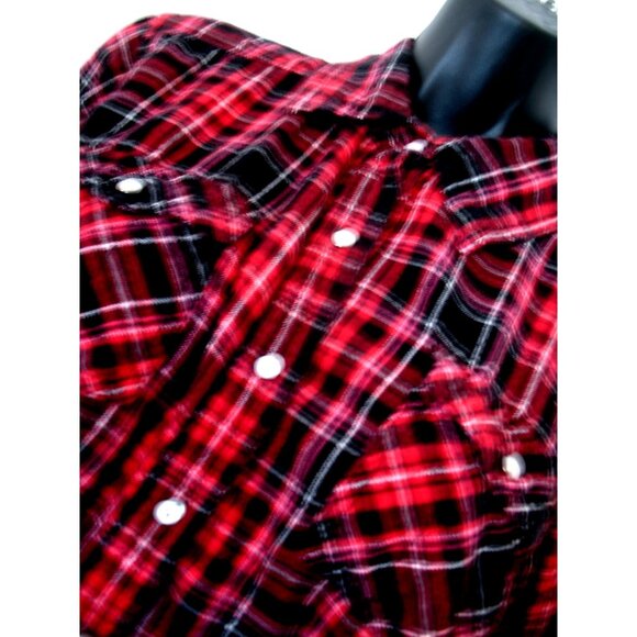 Maurice's Red & Black Plaid Western, Snaps, L/S Shirt Size XL - Picture 9 of 16